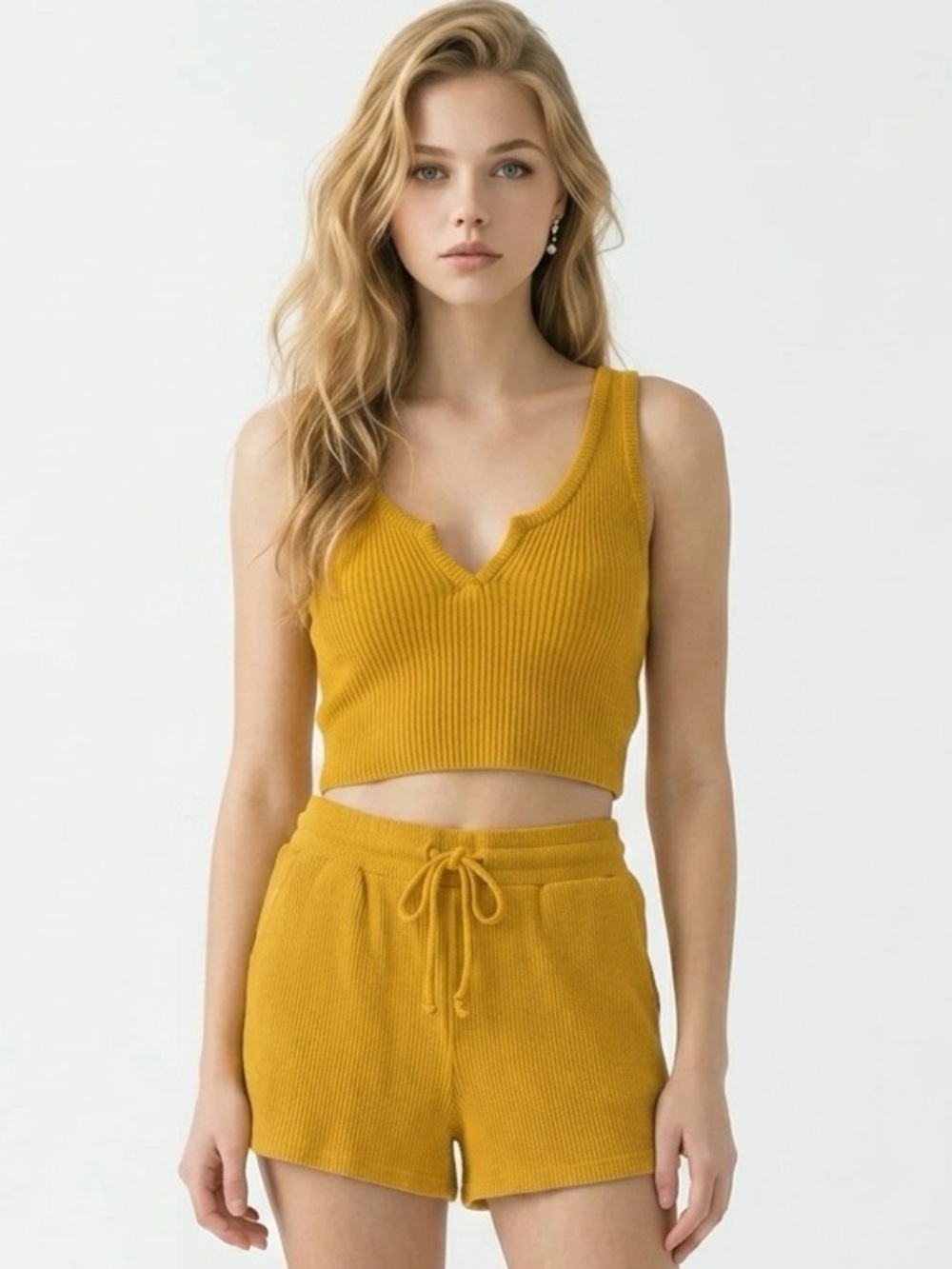 COLSIE | Yellow Ribbed Tank Top & Drawstring Shorts SET Women’s Size Large